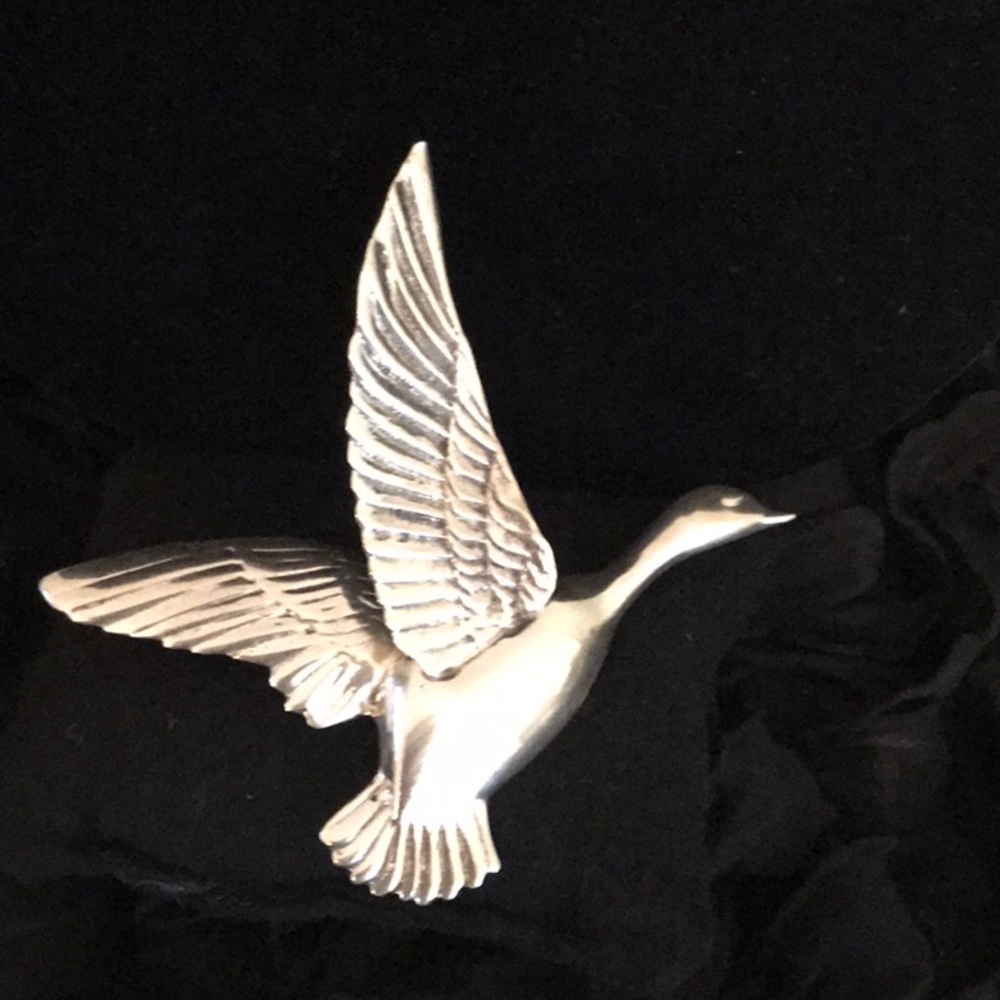 Large Antique 1940’s Sterling Silver Mallard in Flight Pin